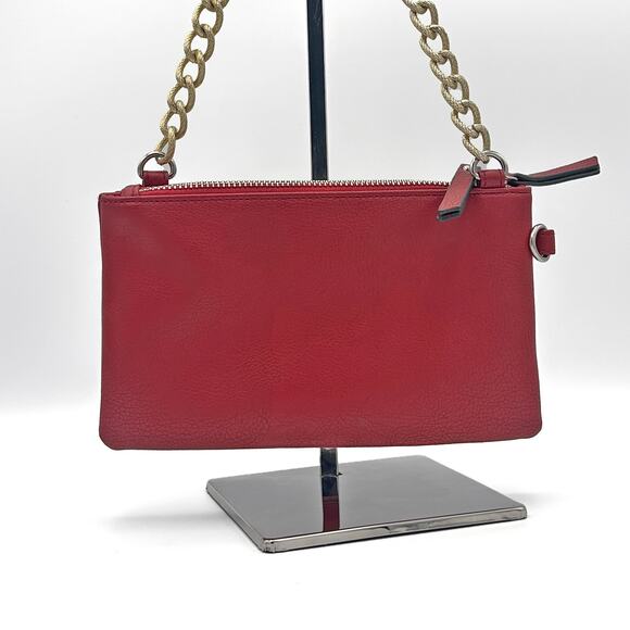 KENNETH COLE REACTION Pebbled Faux Leather Gold Chainlink Shoulder Bag (Red) - Picture 5 of 13